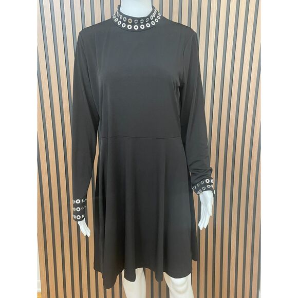 Michael Kors Women's Dress Sheath Knee Length Polyester Grommet MockNeck L Black - Picture 1 of 10